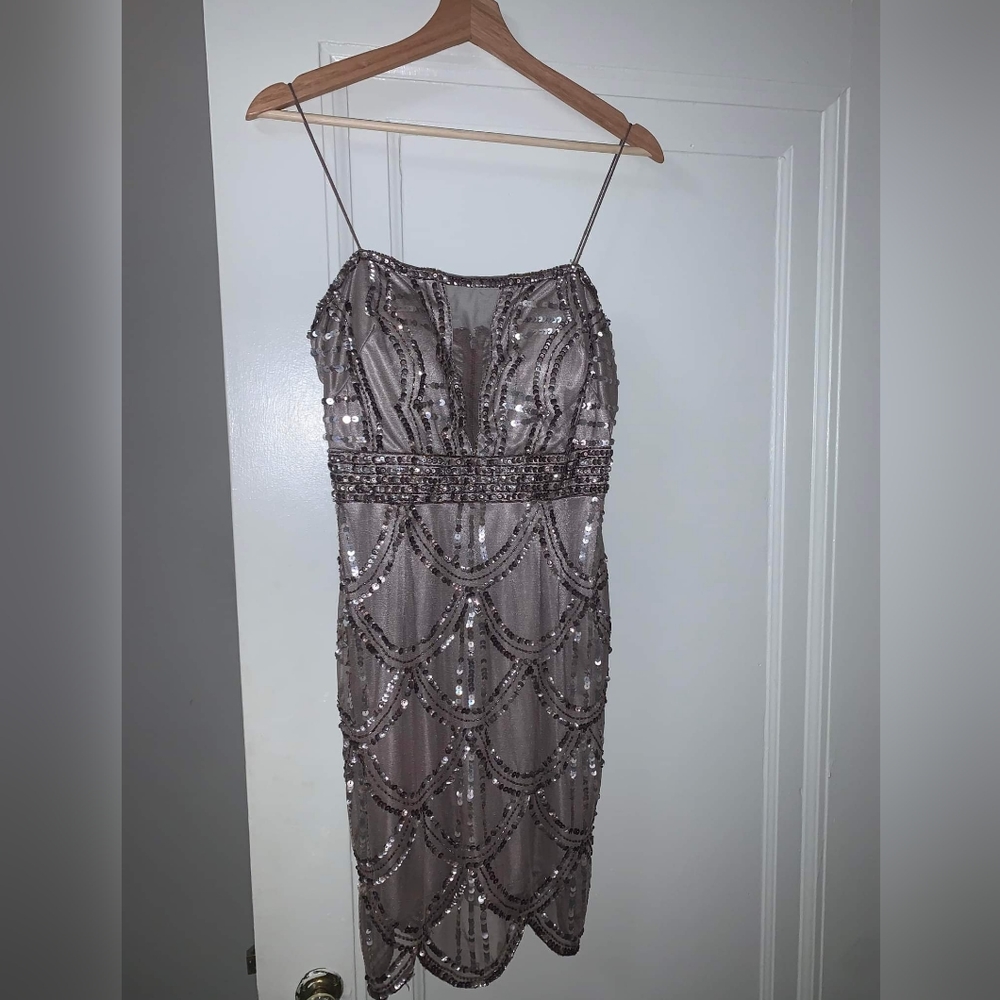 sparkle beige cocktail party dress